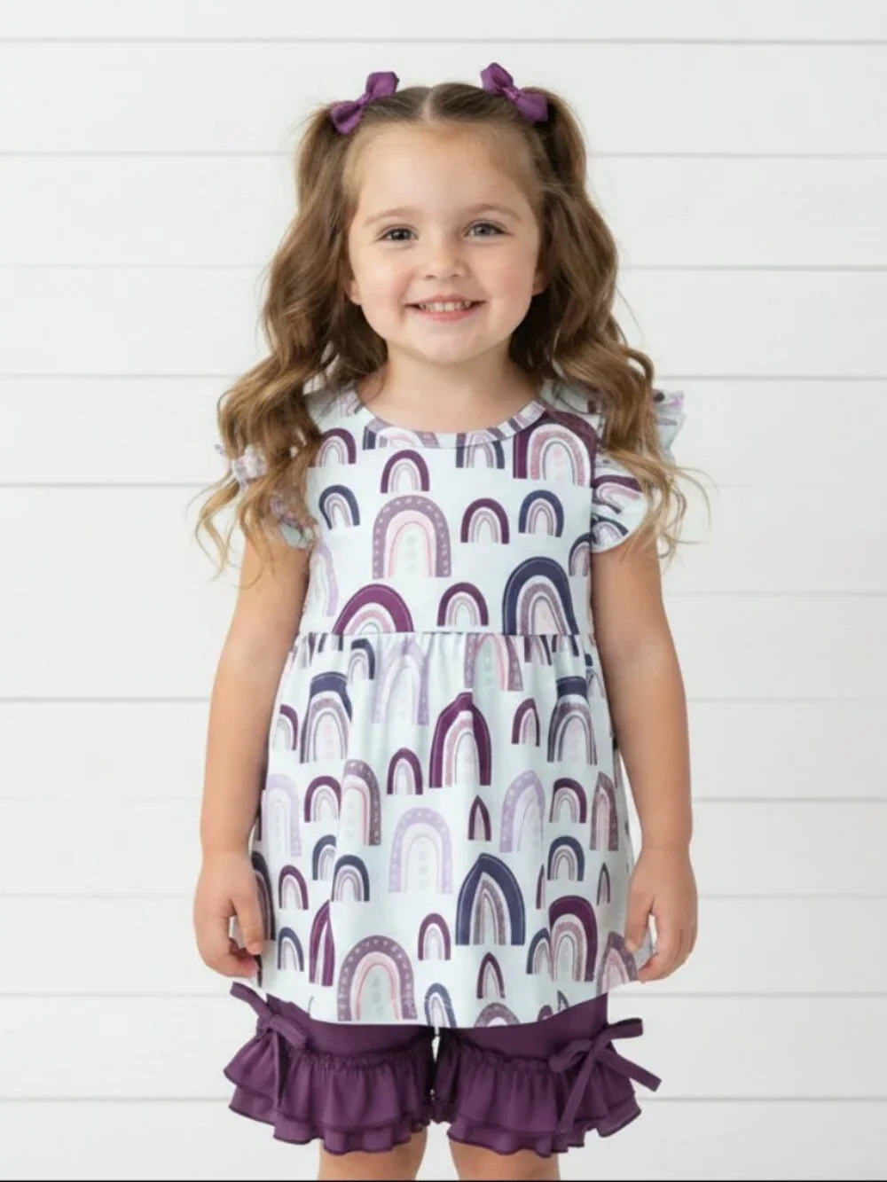 Purple Rainbows Boutique Ruffle Short Set, girl, NWT